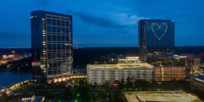 The Woodlands Towers Lights Up Night Sky with Message of Gratitude